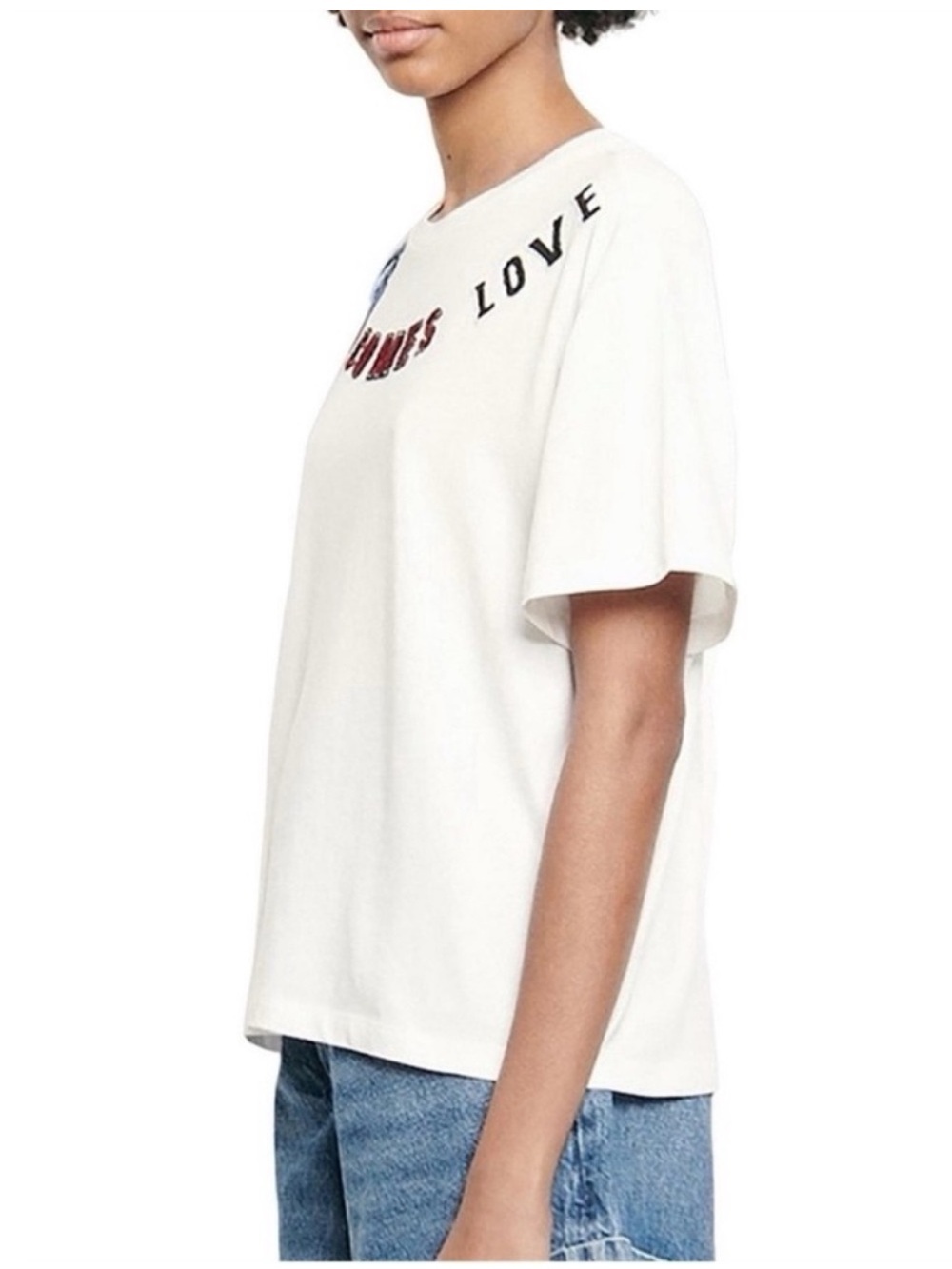 Sandro Embroidered Slogan Short Sleeve Tee